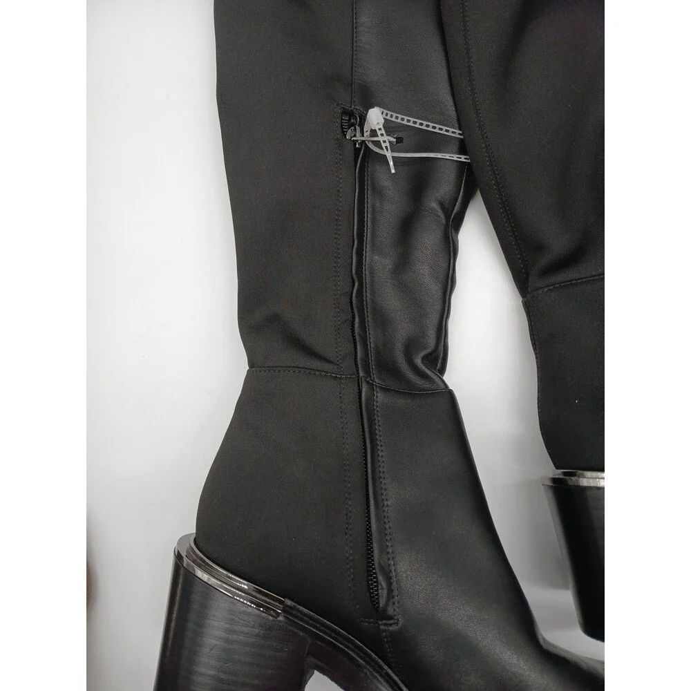 DKNY Black Smooth Heeled Over The Knee High Boots With Metallic Accents Size 7